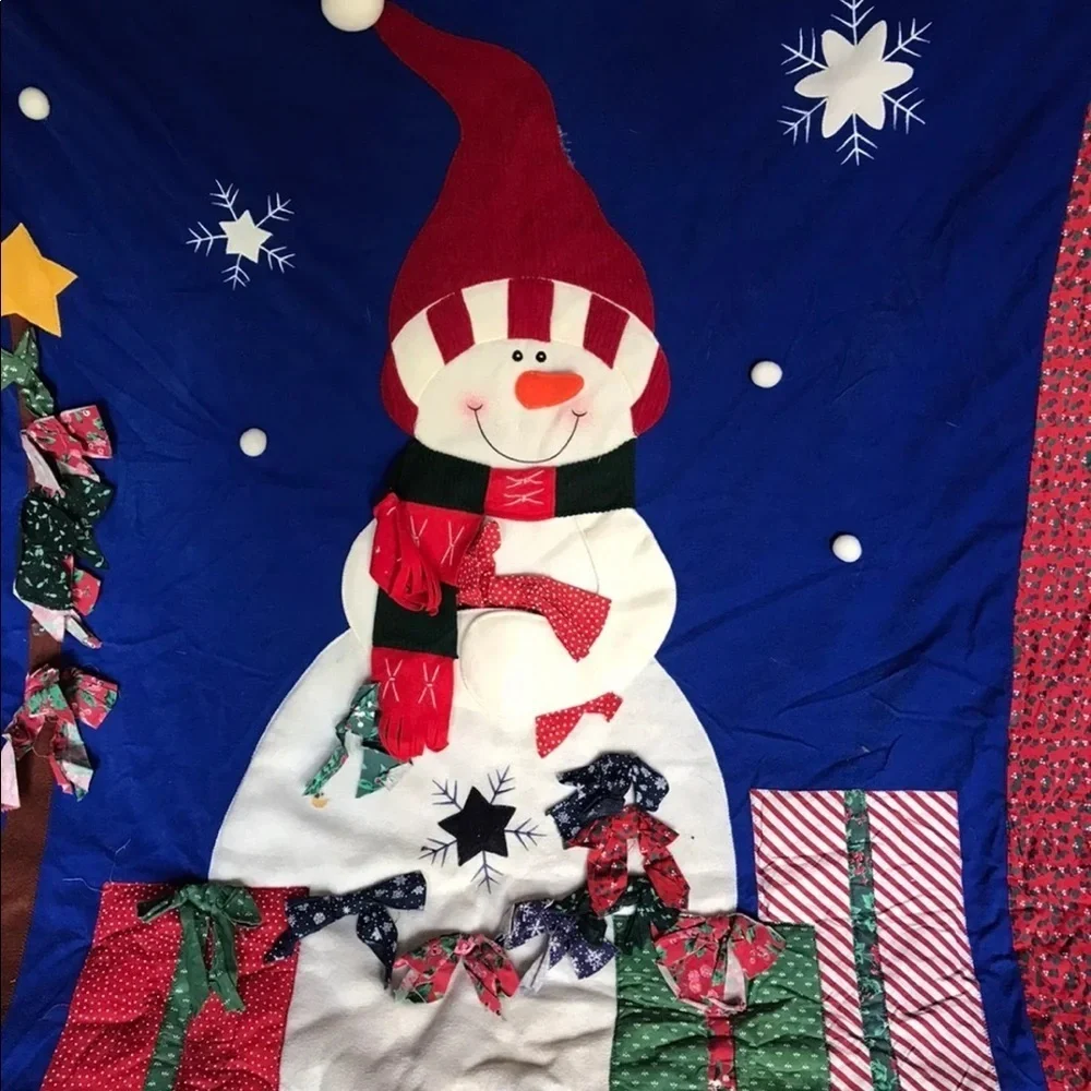 Rare Vintage 1970’s Handmade Snowman Holiday Quilt 4 Feet Tall